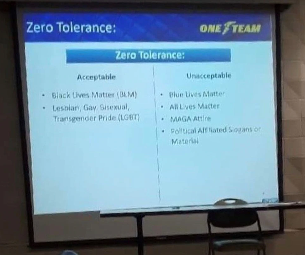 Image surfaces of Goodyear company policy, Blue Lives Matter among “unacceptable”