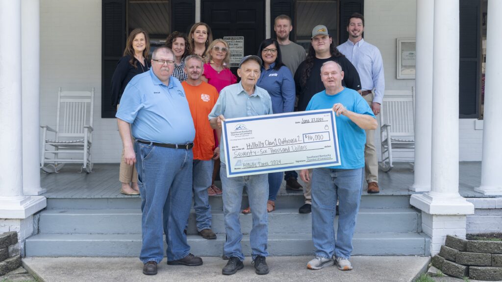 The Southeast Kentucky Chamber of Commerce presented a $76,000 check to Shriners Hillbilly Clan 1 Outhouse 2.