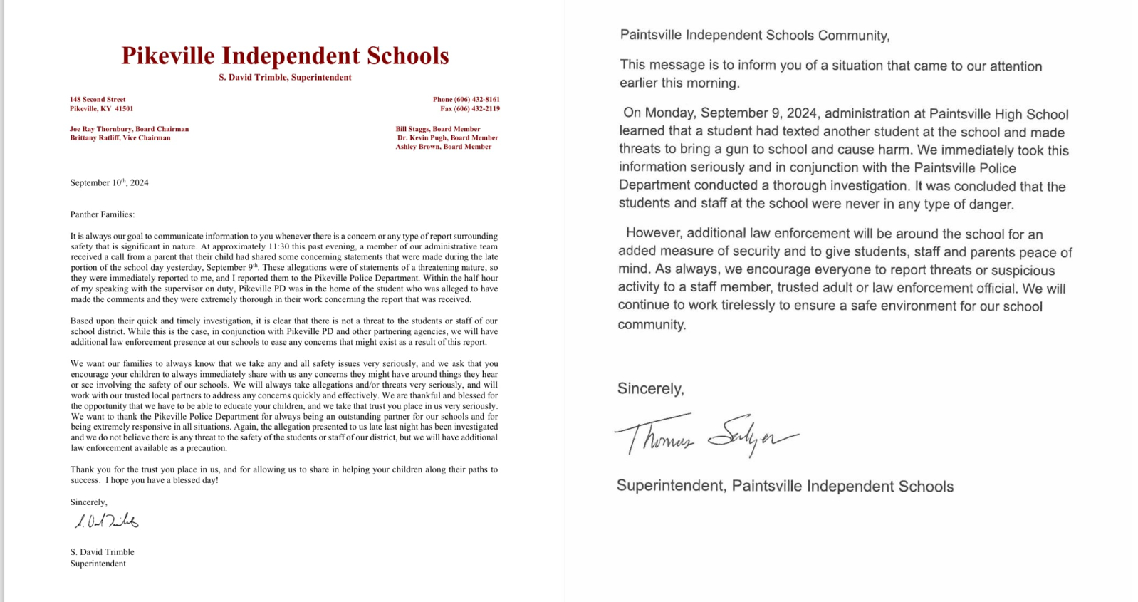Pikeville, Paintsville school districts report investigating threats by students