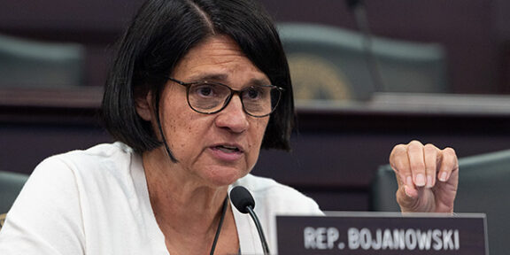Rep. Tina Bojanowski (D-Louisville) speaks on the horrific abuse some medically complex children face in Kentucky. The discussion was part of Monday's Interim Joint Committee on Families and Children meeting.
