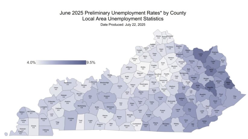 Kentucky County unemployment rates for June 2025
