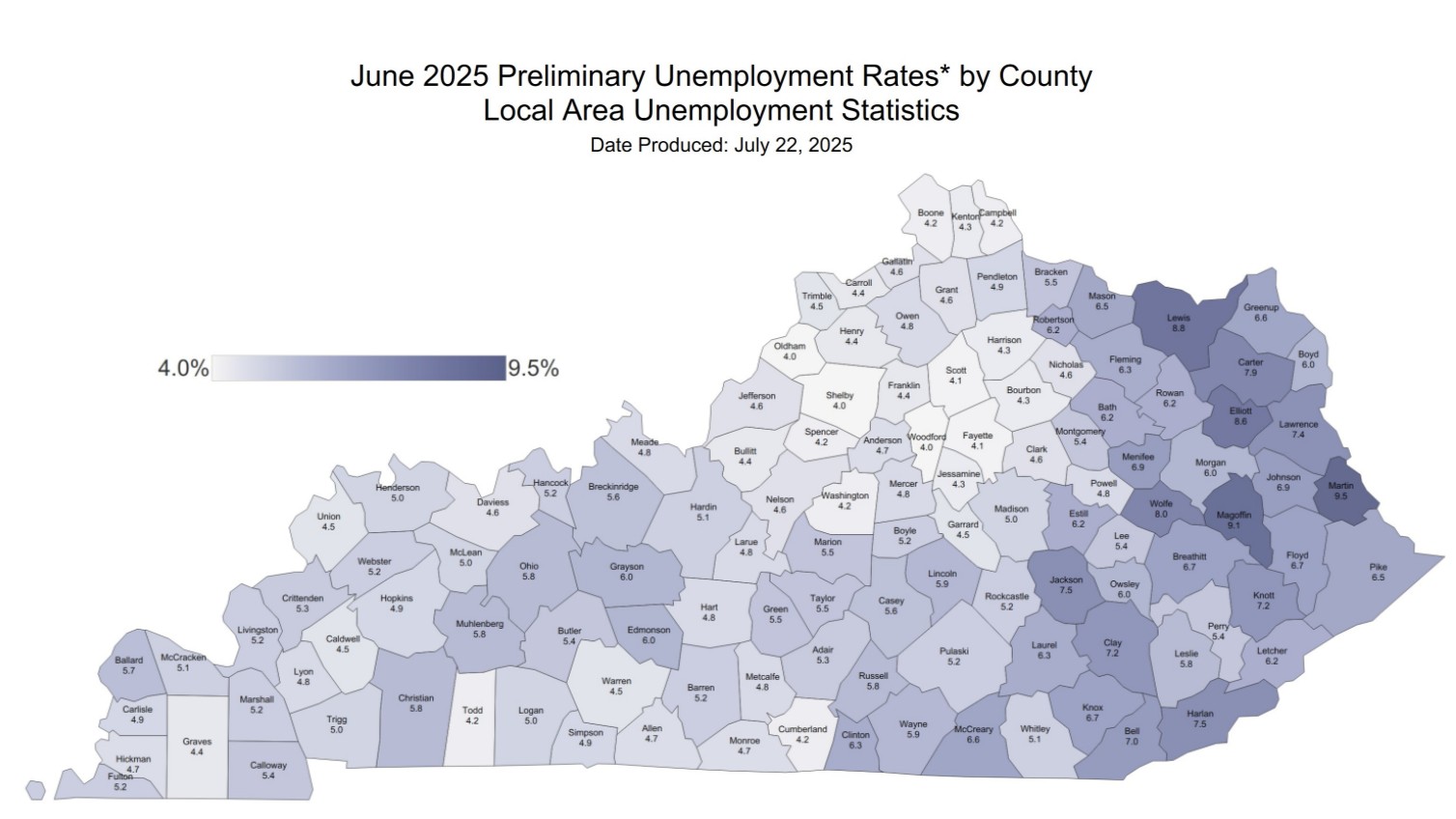Unemployment rates fall across Kentucky in June
