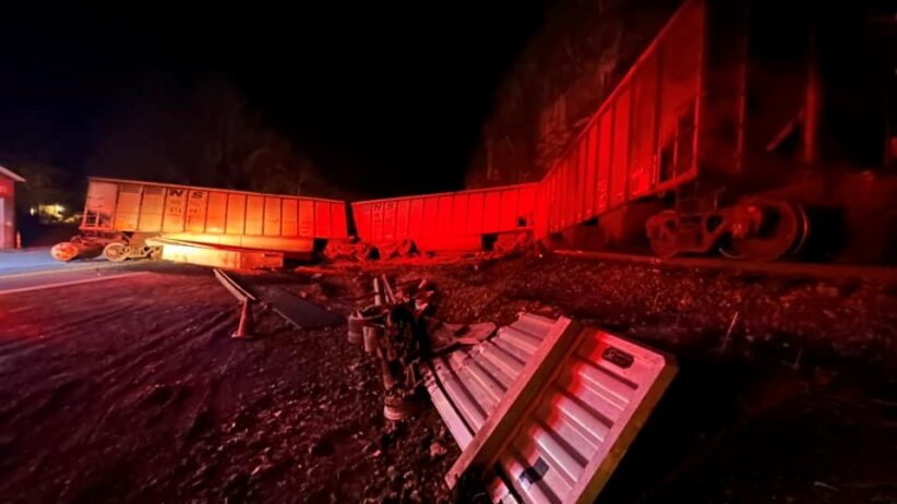 A train derailment near Hanover, W.Va., has closed U.S. 52 for up to 24 hours, while crews work to clean up the spill. (photo courtesy Craig Blankenship)