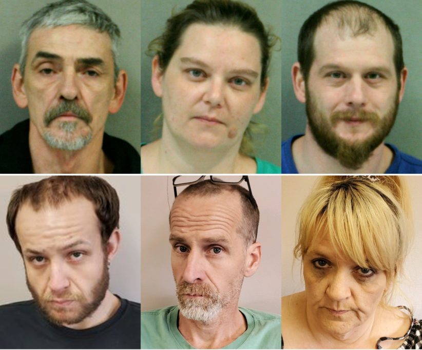 Top row: Paul Sammons, Eva Bartram and Brad Lackey. Bottom row: Rodney Scott Justice, Rodney Keith Justice and Misty Dawn Justice.