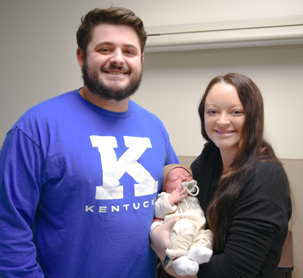 First baby Hudson James Bailey, with parents Hannah Adams and Tyler Bentley.