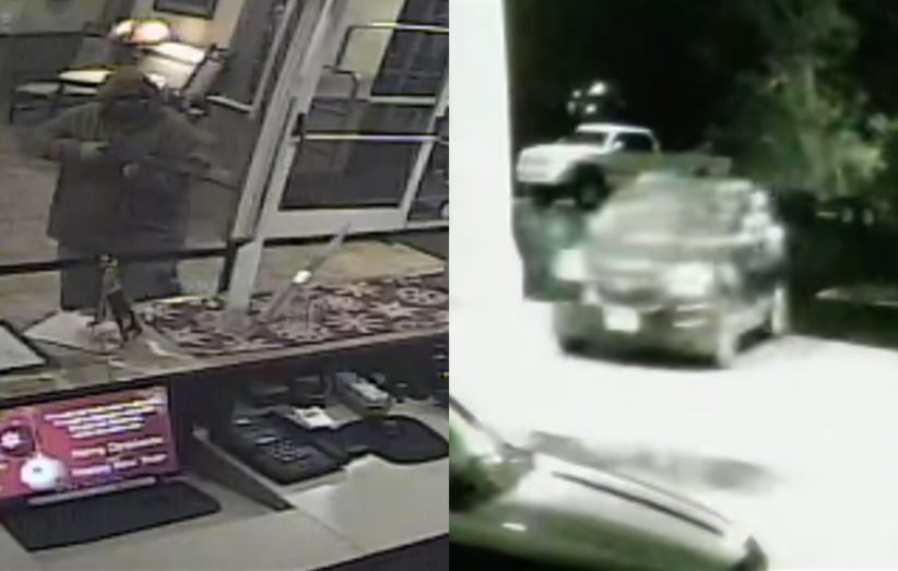 Security camera photos of the suspect and vehicle in Monday night's robbery of the Quality Inn in Big Stone Gap, Va.