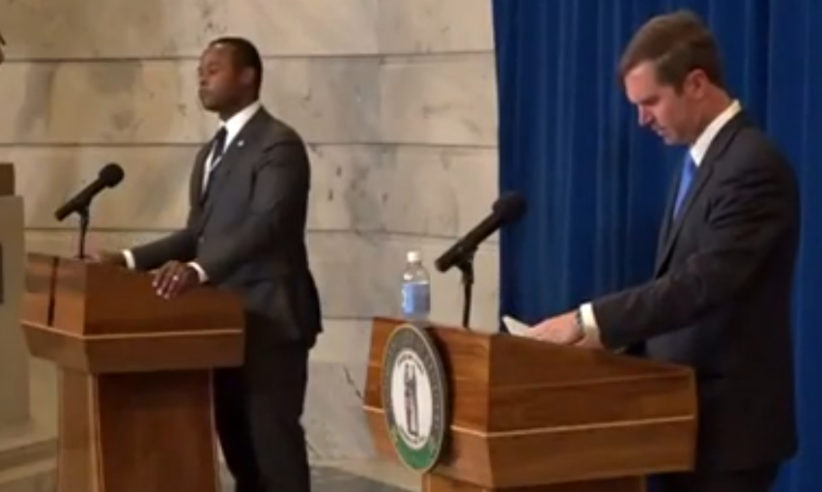 Attorney General Daniel Cameron and Gov. Andy Beshear take questions from the press following the announcement of "Operation United Front."