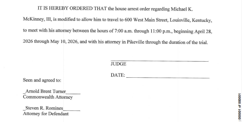 A copy of the proposed order that would grant temporary release to M.K. McKinney has not been signed. It would not be in effect until the judge signs it.