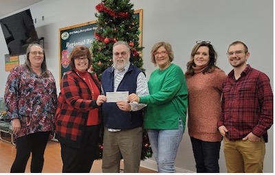 The Floyd County Long-Term Recovery Group receiving their grant. From left to right, Suzie Savage, Missy Allen, Jim Savage, Jill Stafford, Kathy Allen, and Jimmy Owsley.