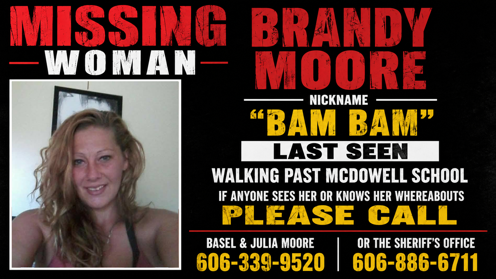 Poster for missing woman Brandy "Bam Bam" Moore
