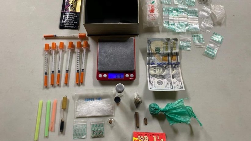 Drugs and paraphernalia recovered from the stolen car.