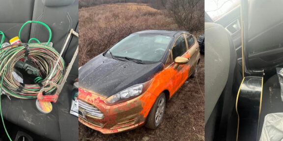 A stolen recovered by Mingo County deputies following a short chase, along with some of the items found inside. The Mingo County Sheriff's Office is now asking for help locating the driver.