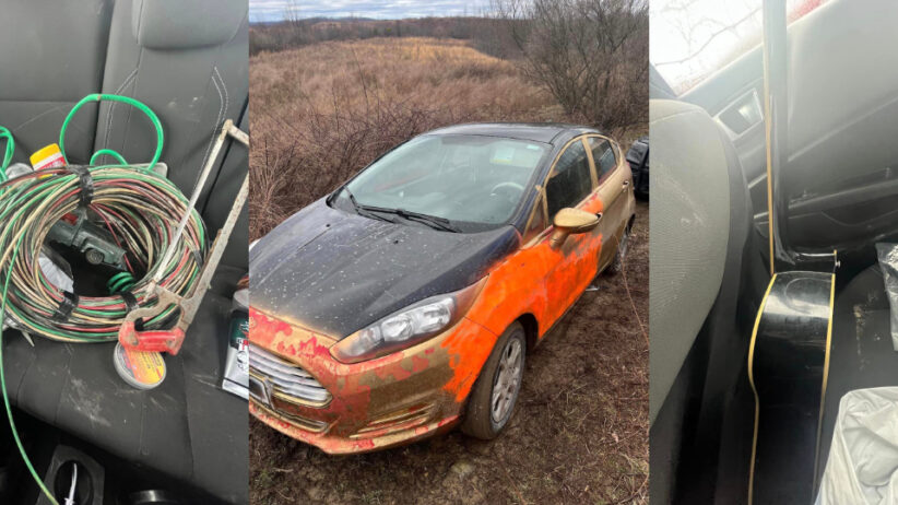 A stolen recovered by Mingo County deputies following a short chase, along with some of the items found inside. The Mingo County Sheriff's Office is now asking for help locating the driver.