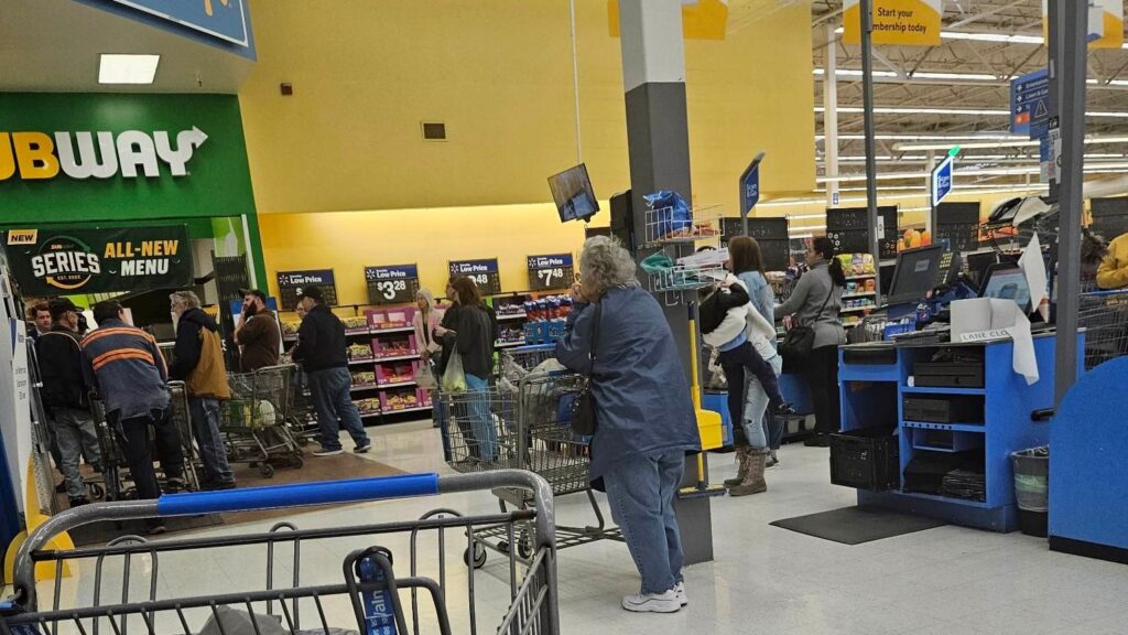 Shoppers were prevented from entering or leaving the South Williamson Walmart Monday afternoon, after an undisclosed threat was made. Police tell Mountain Top News that the threat turned out to be a hoax. (photo by Matt Hale)